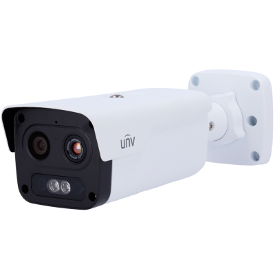 Câmara de vigilância branca com lente dupla e suporte de montagem