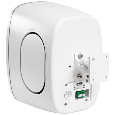 Coluna de som branca DSPPA modelo DSP6050 com suporte metálico e entradas na parte de trás