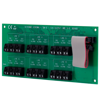 Placa eletrónica verde com conectores e texto branco