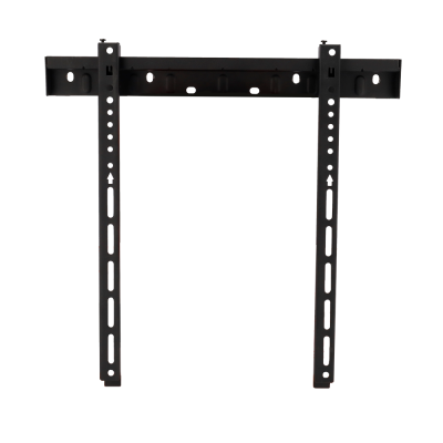 Suporte de parede preto em metal em frente a caixas Hikvision com câmara de segurança