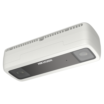 Câmara de vigilância branca com duas lentes e marca HIKVISION