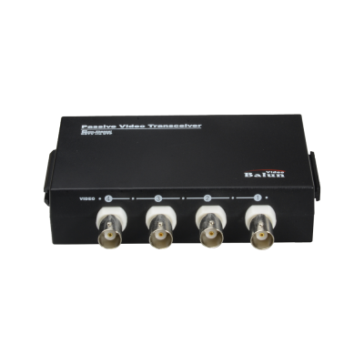 Transceptor de vídeo passivo preto com quatro conectores BNC