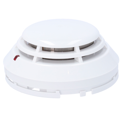 Detector de fumo branco redondo com grelha metálica