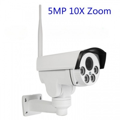 Câmara de vigilância branca com antena e texto 5MP 10X Zoom