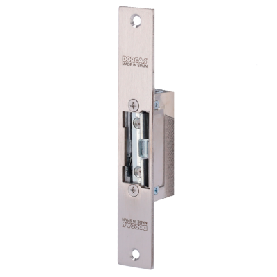 Fecho elétrico prateado com inscrições DORCAS MADE IN SPAIN