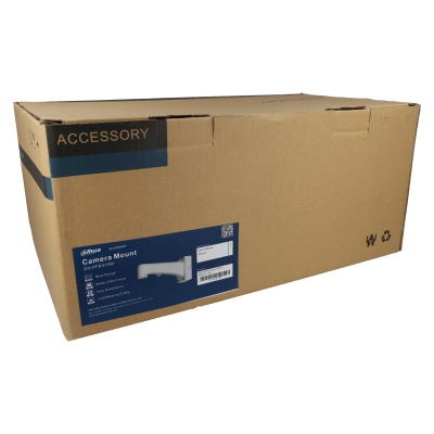 Caixa de papelão com etiqueta azul de acessório Camera Mount Dahua.