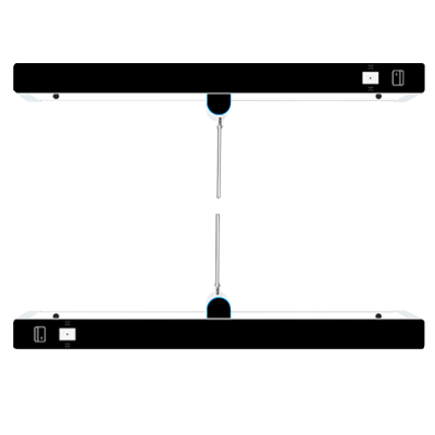 Barra de luz LED preta e branca com suportes metálicos