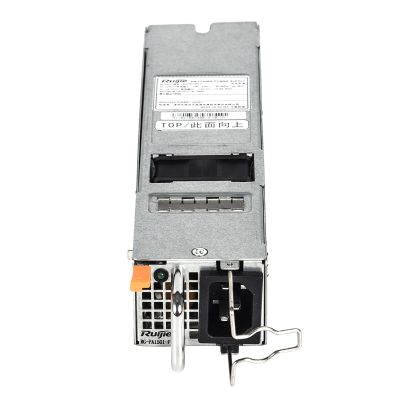 Fonte de alimentação Rujie RO-PSU51-F de metal cinza com etiquetas e componentes visíveis