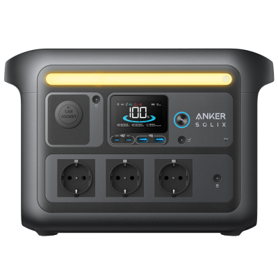 Gerador portátil Anker Solix preto com várias tomadas e display digital