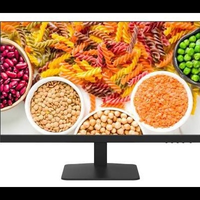 Monitor preto com imagem colorida de massa tricor e legumes em tigelas brancas
