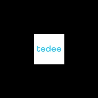 Logótipo azul claro com texto tedee em fundo branco