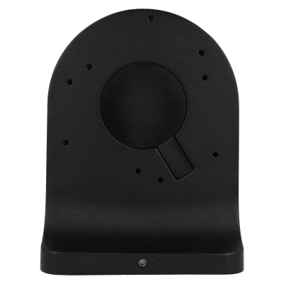 Suporte preto com orifícios circulares e formato arredondado