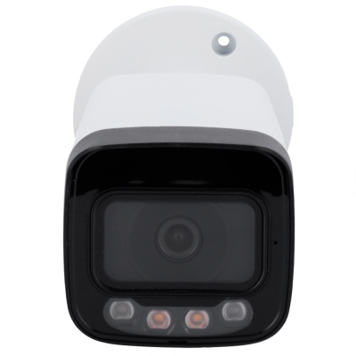 Câmara de segurança branca com lente preta e LEDs