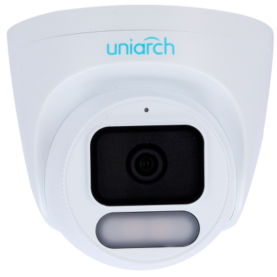 Câmara de segurança branca uniarch com lente preta e área oval translúcida