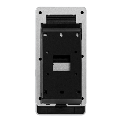 Módulo metálico e plástico preto e cinzento com orifícios para fixação