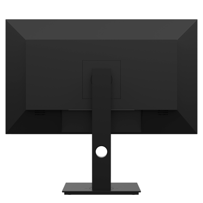 Monitor preto visto de trás com suporte e base