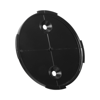 Tampa preta redonda em plástico com dois furos