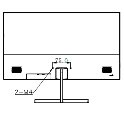 Vista traseira de monitor branco com suporte e entradas para parafuso M4