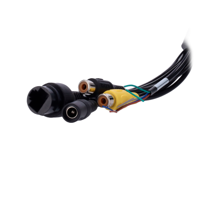 Cabos de vídeo e áudio com conectores RCA e fios expostos