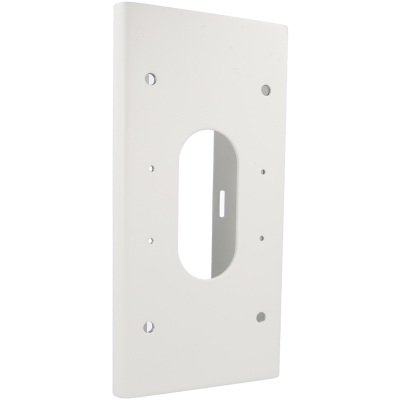 Placa de interruptor branca com vários furos, fundo branco