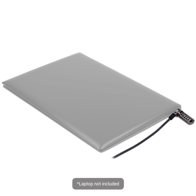 Capa cinza para portátil com cadeado numérico e cabo preto