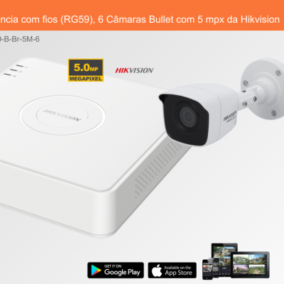 Sistema de videovigilância com 6 câmaras Bullet e gravador da Hikvision