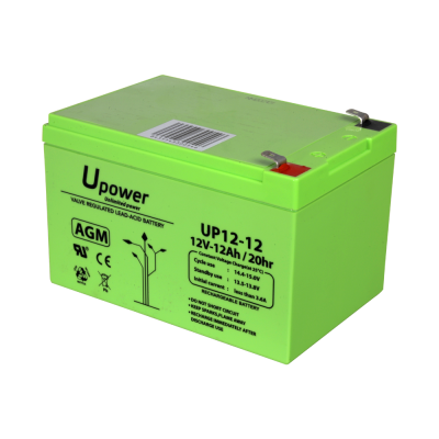 Bateria AGM recarregável Upower verde 12V-12Ah com terminais metálicos