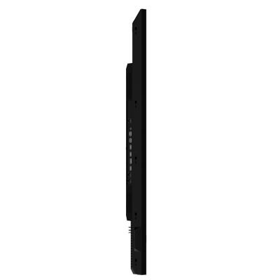 Monitor preto visto de perfil com várias portas na lateral