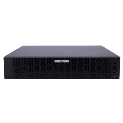 Dispositivo electrónico negro con rejilla hexagonal y puertos USB