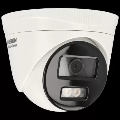 Câmara de vigilância Hikvision cúpula branca com lente preta e luzes LED