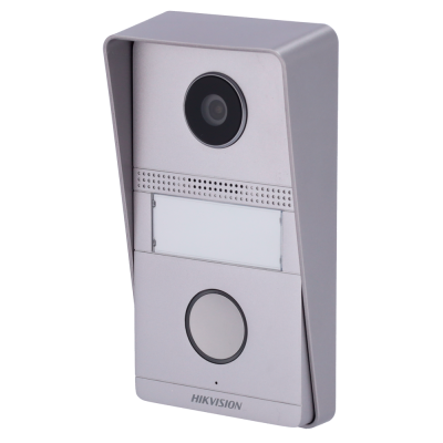 Intercomunicador HIKVISION cinza com câmera e botão
