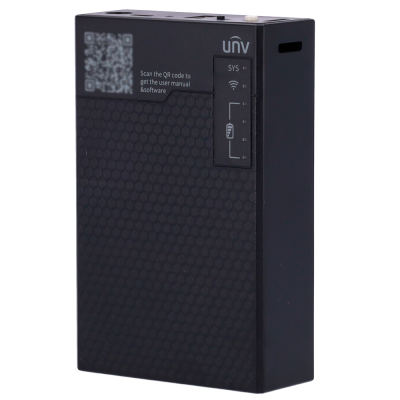 Dispositivo electrónico preto com padrão hexagonal e código QR