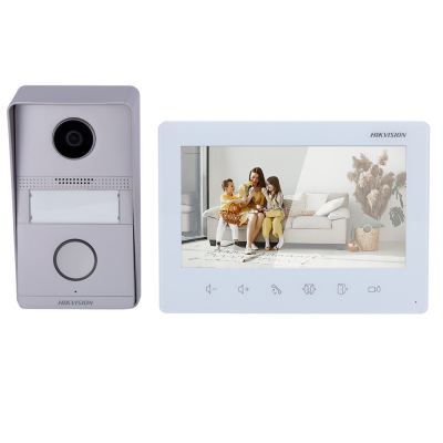 Vídeo porteiro Hikvision com câmara e monitor a cores branco