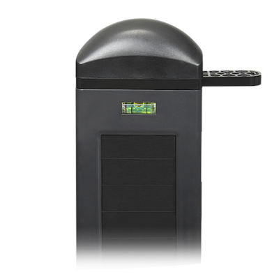 Medição laser preta com visor de nível de bolha verde e suporte articulado