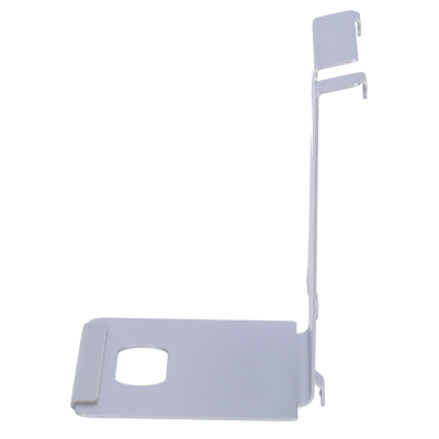 Suporte metálico branco com base retangular e gancho vertical