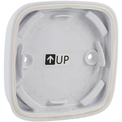 Caixa plástica quadrada branca com etiqueta UP e suportes internos