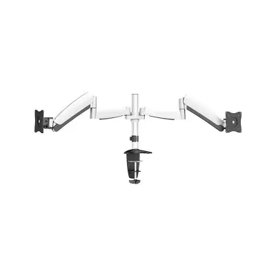 Suporte duplo articulado branco e preto para ecrã com fixação em mesa