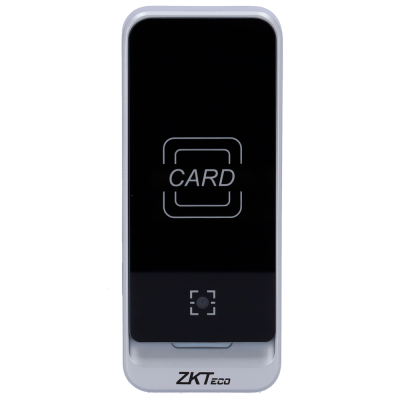 Leitor de cartão ZKTeco com ecrã preto e estrutura cinza