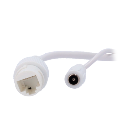Cabo branco com conetor RJ45 e ficha de alimentação