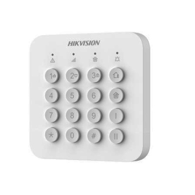 Teclado wireless Hikvision branco com botões numerados e símbolos