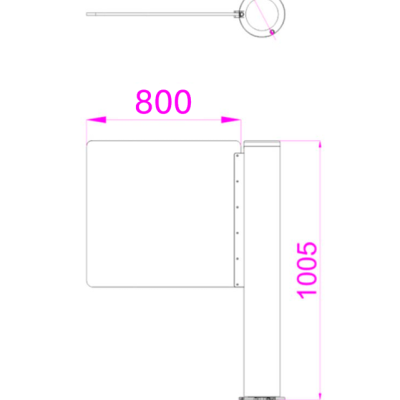 Desenho técnico de suporte de sinalização com medidas em milímetros