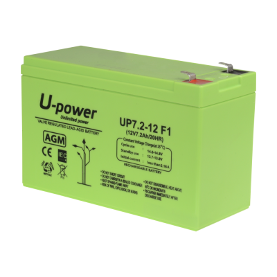 Bateria recarregável AGM verde U-power com texto e símbolos técnicos