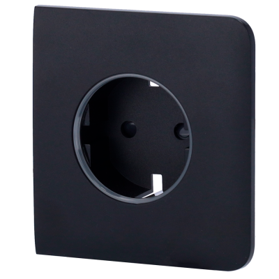 Tomada elétrica preta quadrada com orifício circular central