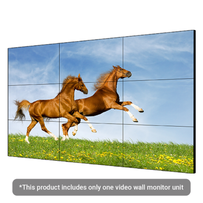 Monitor video parede nove ecrãs imagem cavalos pradaria céu azul
