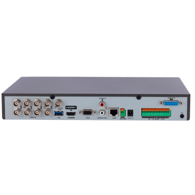 Traseira de dispositivo eletrónico com múltiplas portas e conectores