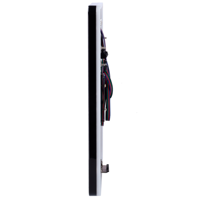 Dispositivo eletrônico com fios coloridos e altifalante branco cinzento