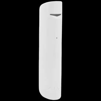 Sensor de movimento branco em plástico com detalhe cinza e inscrição AJAX