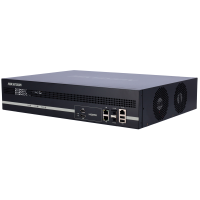 Dispositivo eletrônico de vigilância preto com entradas HDMI, USB e Ethernet