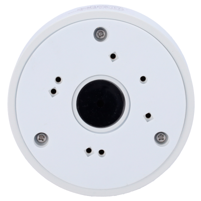 Base branca redonda com orifícios e parafusos