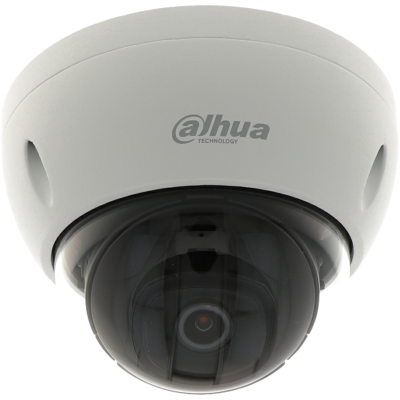 Câmara de segurança domo branca com cúpula preta e logótipo dahua TECHNOLOGY